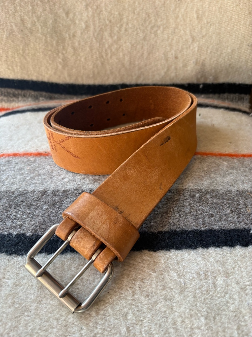 Leather Belt Double Hole Thick Broken In Western Boho